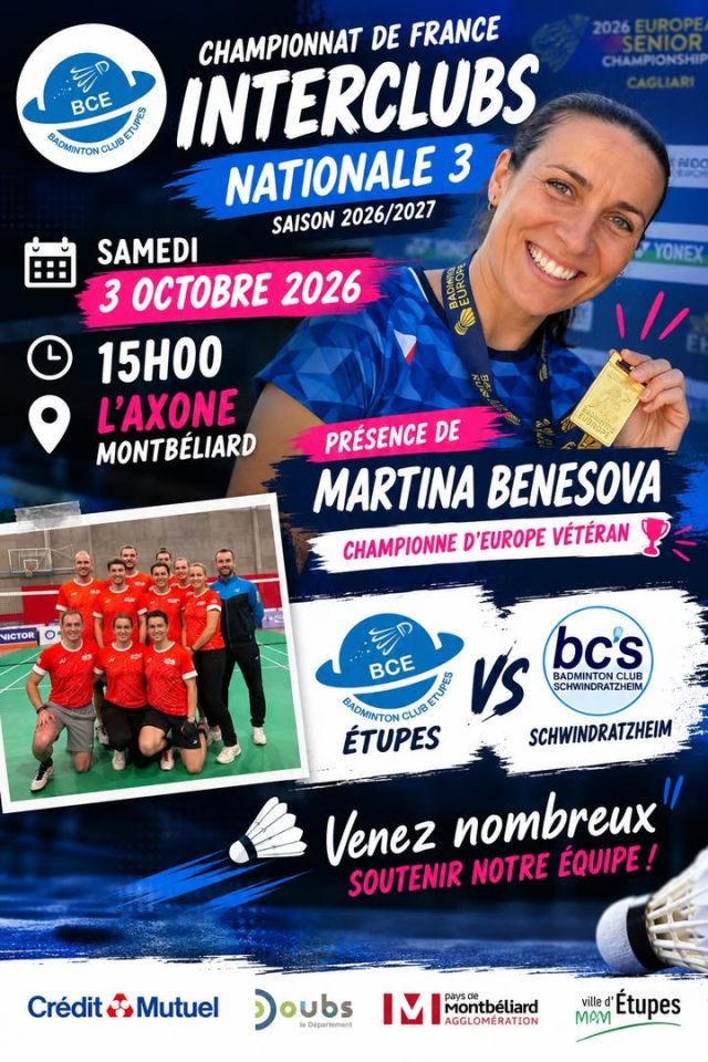 🏸 Rendez-vous ce samedi à l’Axone ! 🔥
Notre équi