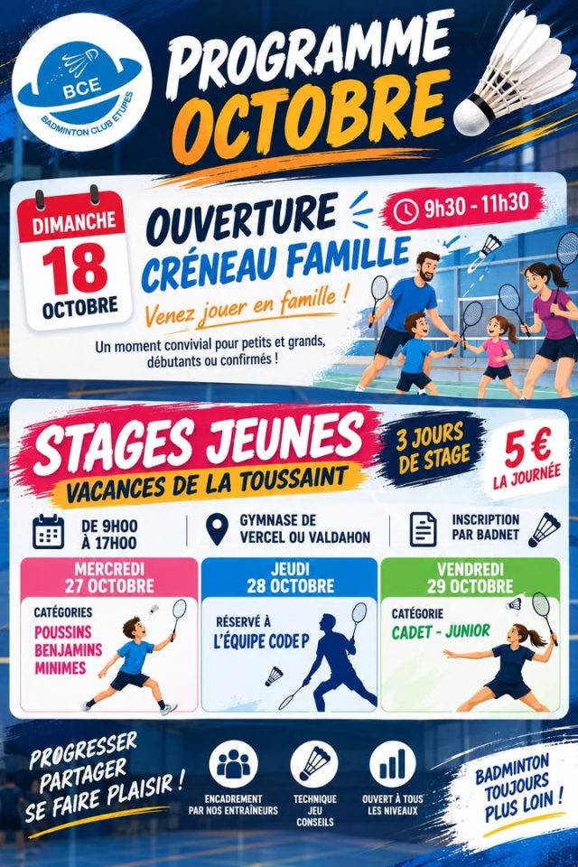 Programme du mois d&rsquo;Octobre
